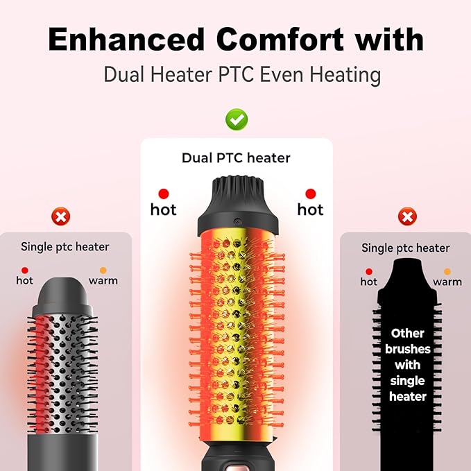 Thermal Brush Set 3-in-1 Curling Iron Brush Set, Dual Voltage 110-220V Thermal Hair Brush with 11 Temp Settings, 3 Interchangeable Travel Curling Irons (1.25“, 1.5”, & 1.75" Barrels) (Pink)