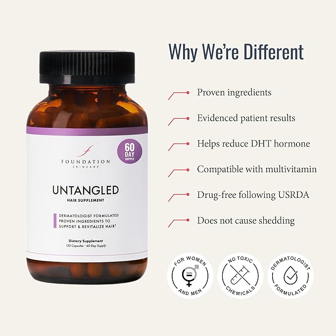 Foundation Skincare UnTangled Hair Vitamins (60-day supply) - Collagen & Biotin Supplement for Women & Men, Visibly Thicker, Faster Hair Growth