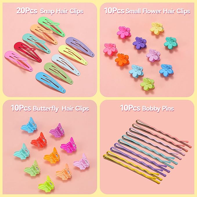 TsMADDTs Elastic Hair Ties, Colorful Hair Accessories for Baby Toddlers Kids Girls, 26 Colors Small Rubber Bands Set with Ties and Clips, Styling Tools