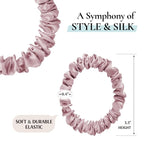 Zenssia Silk Scrunchies for Hair, 4PC Pure Mulberry Silk Hair Ties No Damage, Skinny Elastic Scrunchies for Fine & Thin Hair, Black Light Plum