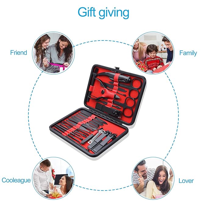 26 PCS Nail Clippers, ONEHERE Premium Manicure Set, Professional Grooming Gift Kit, Pedicure Kit, Facial, Hand, Foot, Cuticle Nail Care Tools, Fingernail Clippers with Luxurious Portable Travel Case