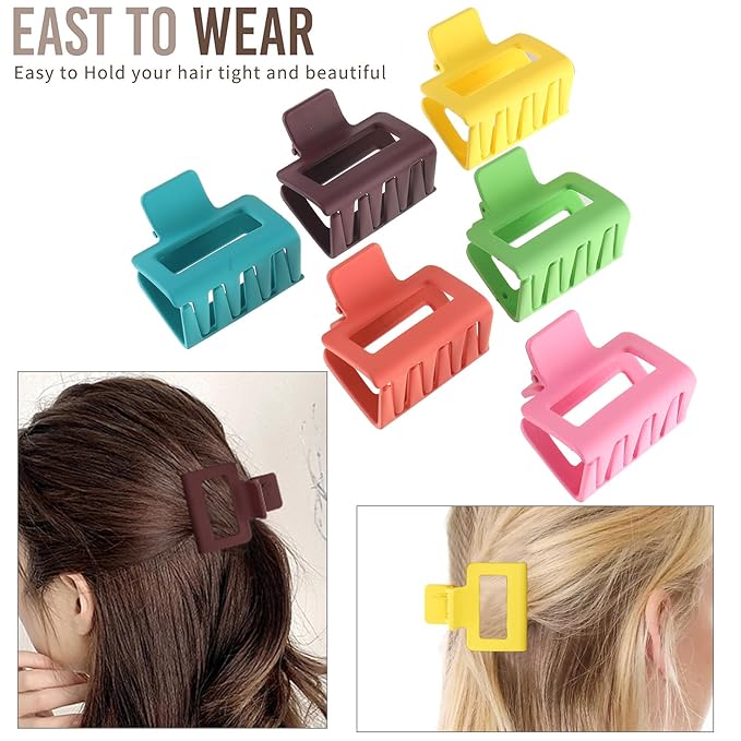 12Pack Colorful Trendy Square Hair Clips, Big and Small Neutral Rectangle Claw Clips, Non-slip Matte Large Hair Clips for Women, Hair Clasps Accessories Red Green Yellow
