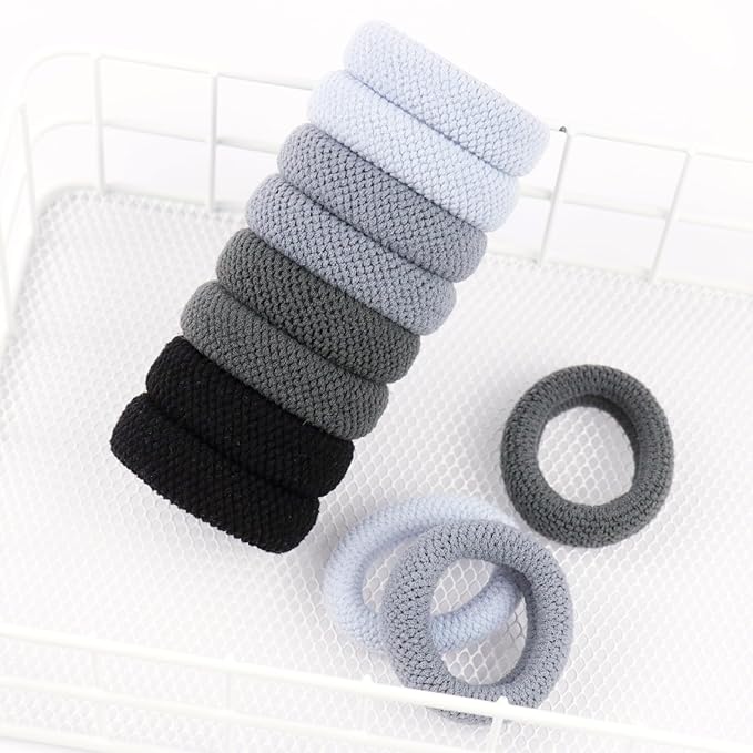 VI-FA Soft Pony Holders, Elastics Hair Bands for Thick or Curly Hair, Big Rubber Hair Bands for Women and Girls, Fancy Hair Ties,Hair Scrunchies 8pcs (Gray)