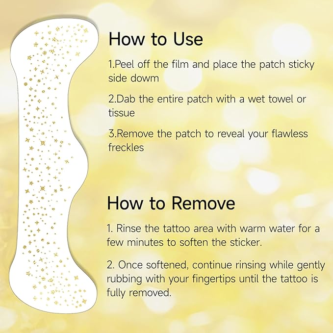 Glitter Freckles Face Tattoo - Gold Freckles Temporary Tattoos, Body Face Glitter for Women Girls, Cute Star Sparkle Patches Makeup Accessories for Festival Rave Parties Halloween, Gold 6 Pcs