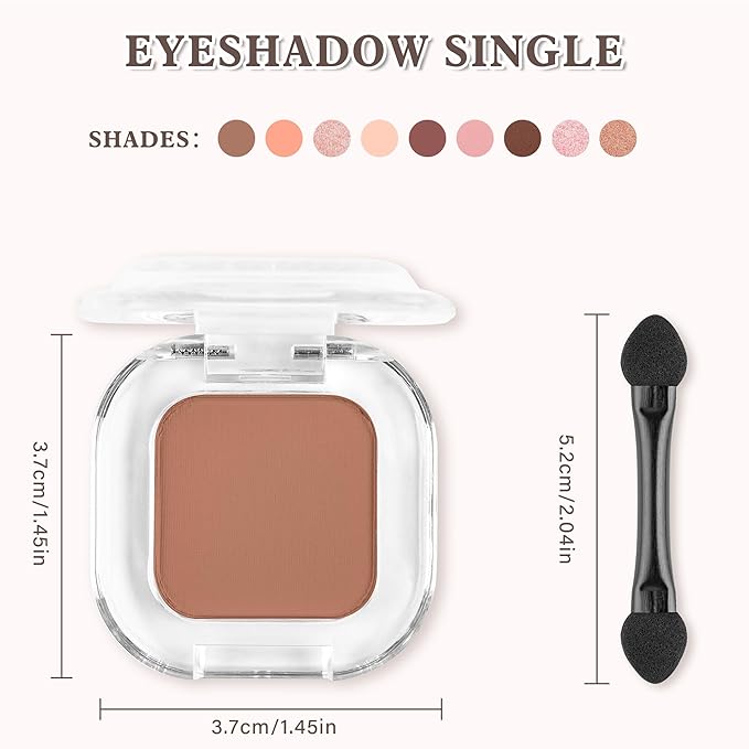Brown Matte Single Eyeshadow Makeup Powder Palette，High Pigment Blendable Formula Eye Make-up for Women，Neutral Eye Shadow，sombras para ojos，Longwear Waterproof，Vegan & Cruelty-Free，Eyeshadow Gift