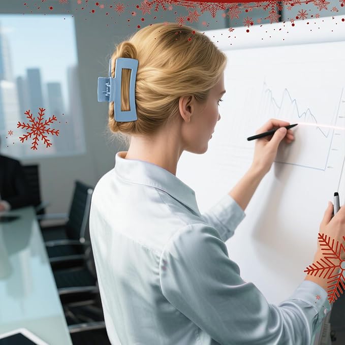 TOCESS Hair Claw Clips for Women - Large 8PK Neutral Matte Jumbo Square Hair Clips for Thick, Thin, Long, Short, Curly Hair Girls, Big Jaw Clip Set for Daily Use (Glacier Blue)