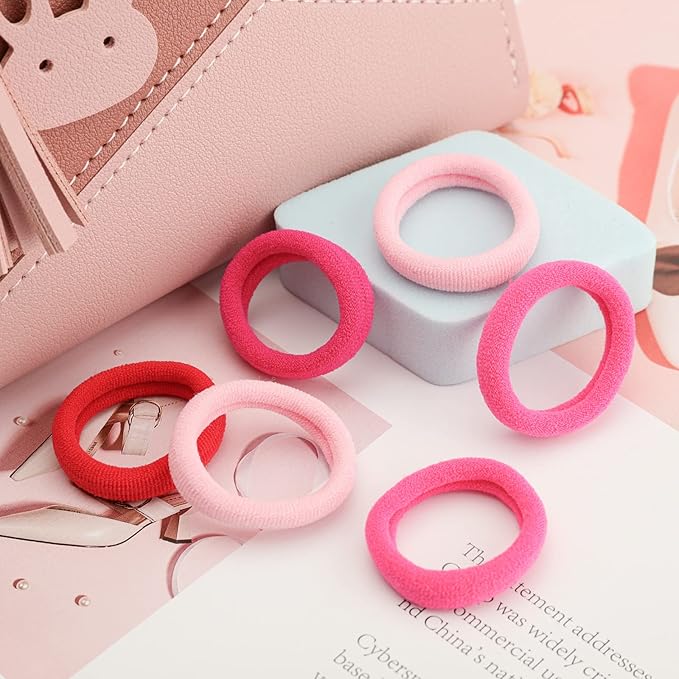 100 pcs No Break Hair Ties fitting Kit, and limited-time Starter Kit | Gentle for any hair type with no slipping or snagging Color mixing(Red)