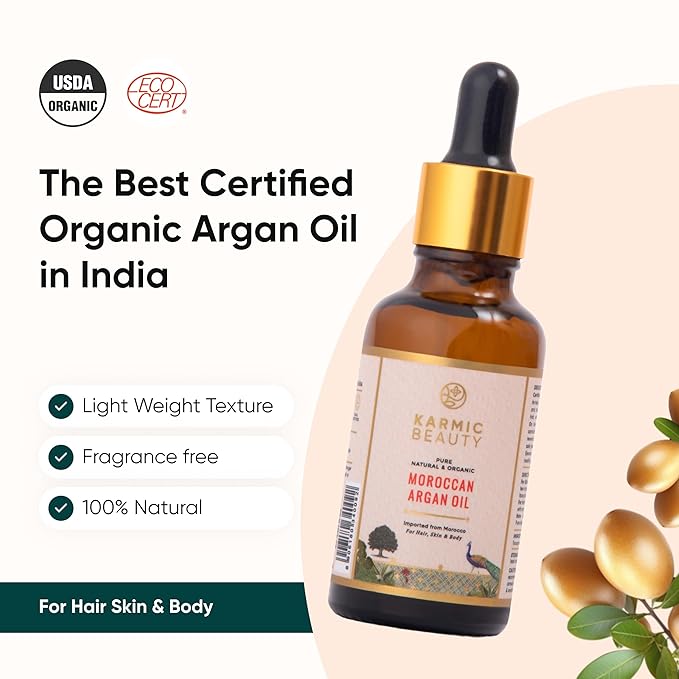 100% Pure, Natural & Organic Moroccan Argan Oil | Lightweight, Non-Greasy & Luxurious Oil | Ideal for all Hair, Skin & Body Types | ECOCERT & USDA Certified Organic | 1.7 fl oz
