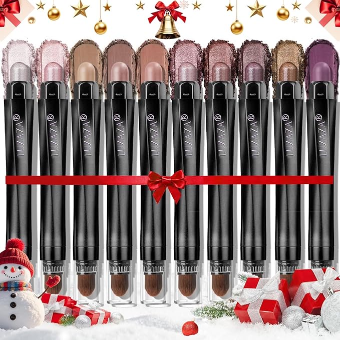 Plum Eyeshadow Stick Makeup Set 10PCS, Neutral Shimmer And Matte Cream Eye Shadow Palette, Metallic Bronze Smoky Eyeliner Brightener Crayon Pencil Kit, Ideal Gift for Women -Cocoa Crush