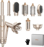 Ukliss 8 in 1 Hair Dryer Brush & Multi Hot Air Styler–Foldable 110,000 RPM Blow Dryer Brush Tool Set with Diffuser Auto-Wrap Curler for Fast Drying Curling Straightening Hair Daily Styling (1.25'')