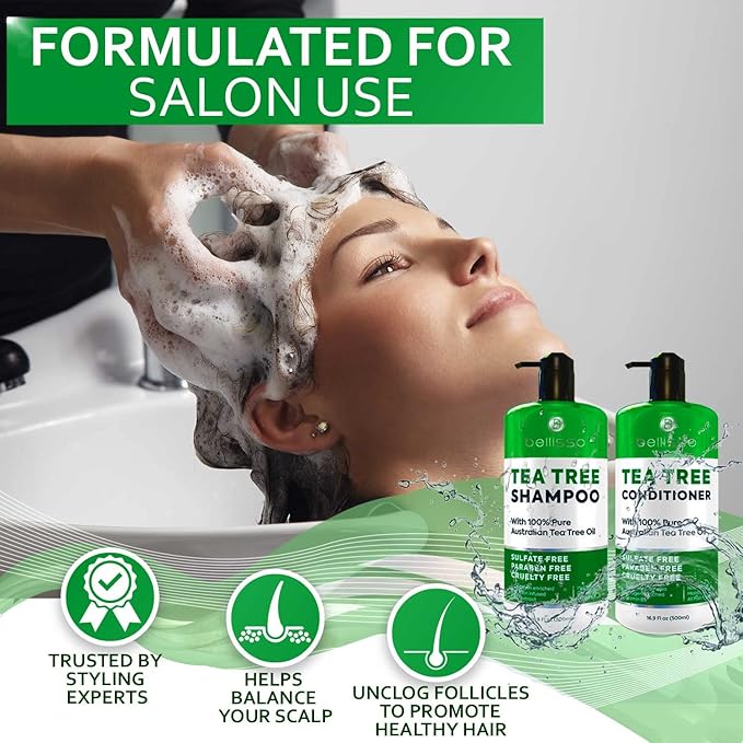 Tea Tree Shampoo and Conditioner Set – with 100% Pure Australian Tea Tree Oil - Anti Dandruff Sulfate and Paraben Free - Dry Scalp Treatment with Keratin, Vitamin B5, Collagen for Women and Men