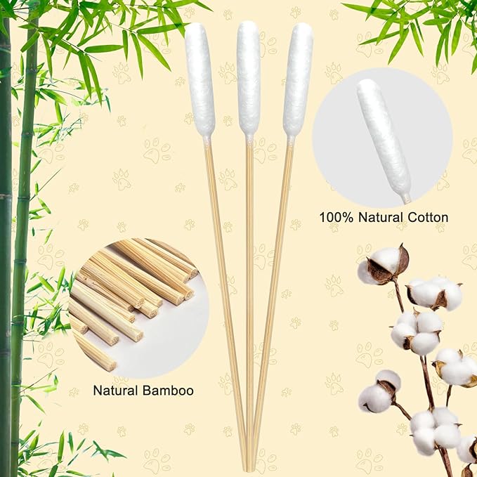 200 Pcs Large Cotton Swabs for Pet Care, 6 Inch Long Cotton Swabs with Bamboo Handle, Professional Dog Ear Swabs, Absorbency Big Cotton Tips, Pet Cleaning Solution Supplies