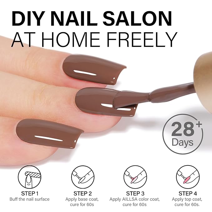 AILLSA Brown Gel Nail Polish Dark Chocolate Brown Gels Polish Fall Winter Color Nail Polish Natural Neutral High Gloss Soak Off U V Gel Nail Salon DIY Holiday Gifts 0.5 Fl Oz/GF07