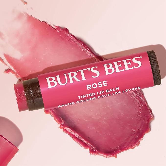 Burt's Bees Lip Tint Balm Stocking Stuffers Gifts, Long Lasting 2 in 1 Duo Tinted Balm Formula, Color Infused with Hydrating Shea Butter for a Natural Looking Buildable Finish, Petal Rose (2-Pack)