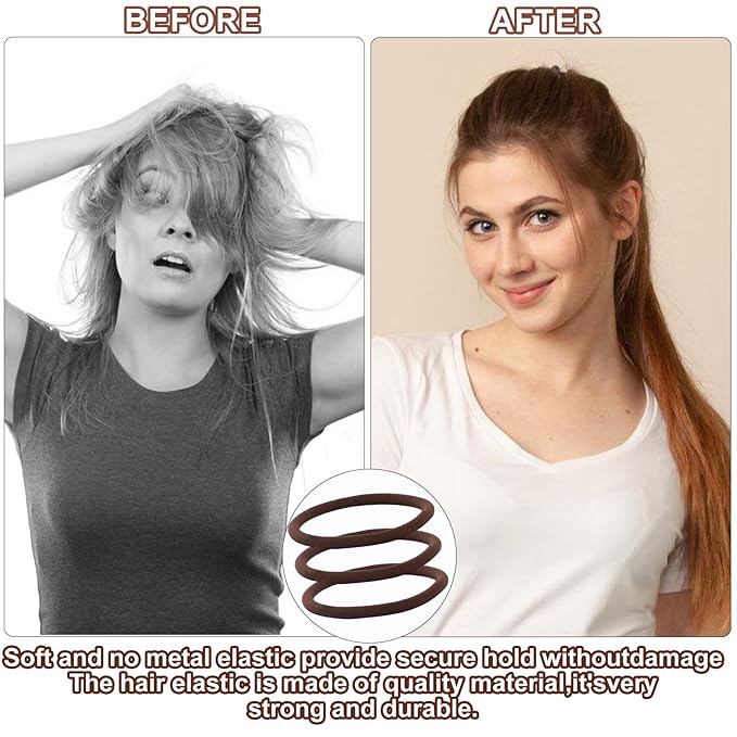 100PCS Hair Bands, 4MM Large Ponytail Holders, Brown - 2 Inch in Diameter Rubber Bands for Medium to Thick Hair, Curly Hair, Women or Girls