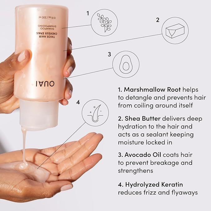 OUAI Thick Hair Shampoo and Conditioner Set - Sulfate Free Shampoo and Conditioner for Thick Hair Care - Moisturizes, Strengthens & Fights Frizz - Made with Keratin & Shea Butter (10 Fl Oz)