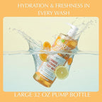 SpaScriptions Turmeric & Vitamin C Body Wash – Brightening Gentle Exfoliation Shower Gel Scrub for Men & Women with Brown Sugar & Hyaluronic Acid for Radiant Glowing Skin, Scented, Paraben Free, 32oz