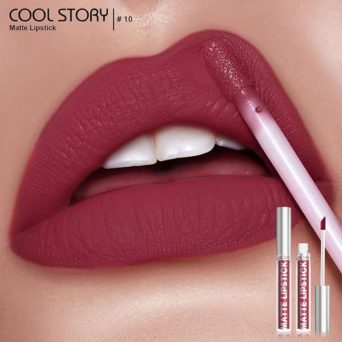 COOL STORY Matte Lip Stain Tint Highly Pigmented Color Long-Lasting Waterproof Wine (10)