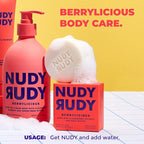 Nudy Rudy Berrylicious 2 Pack, Liquid Body Wash Bundle with Bonus Soap Bar, Aloe Vera and Vitamin E, Moisturizing Shower Gel, Body Wash and Bar Soap for Men and Women 16.9 fl oz and 4.2 oz