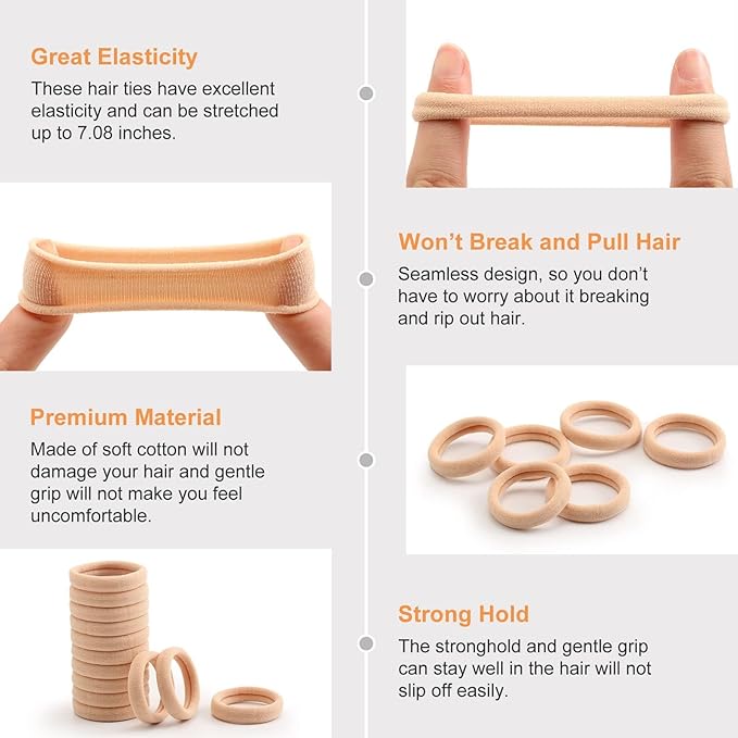 100 Pcs Thick Seamless Tan Hair Ties, Ponytail Holders Hair Accessories No Damage for Thick Hair Christmas Gift(Light Blonde Colors)