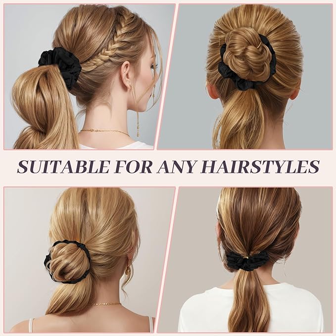 5Pcs Black Satin Scrunchies for Women, Softer Than Silk Scrunchies, Fashion No Crease Hair Ties for Thin Thick Hair,Soft Hair Bands No Damage for Girls, Ideal Gifts for Women (Set 2)