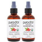 PURA D'OR ORGANIC Rosehip Seed Oil Hair Relaxer (4 Oz x2 = 8 Oz) 100% Pure Cold Pressed USDA Certified All Natural Anti-Aging, Scar Treatment, Gua Sha Massage, Face, Hair & Skin - Women & Men