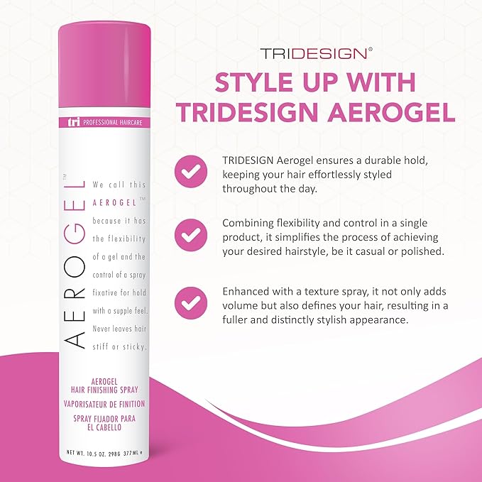 TRIDESIGN Aerogel Hairspray - Strong Hold Hair Finishing Spray for Volumizing & Control, Flexible Styling for All Hair Types, Non-Sticky and Scented - For Women and Men - Pack of 2 (10.5 Oz)