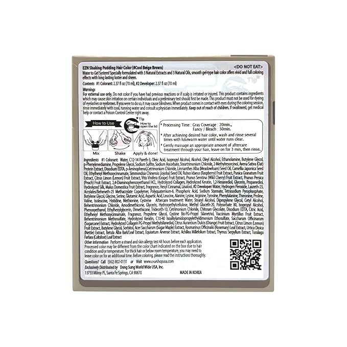 eZn Pudding Hair Dye, Ammonia-Free, Semi-Permanent DIY Korean Hair Dye Color with Keratin, Odorless Gentle for Sensitive Skin No Skin Irritation (Cool Beige Brown)