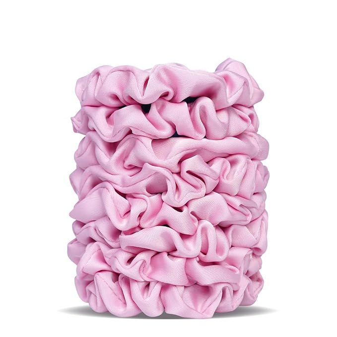 Ultra-Petite Satin Scrunchies for Women – 8PCS Pink Small Hair Ties – Softer Than Silk, No Crease, Frizz-Free, Gentle Elastic Bands for Day & Night, Perfect Gifts