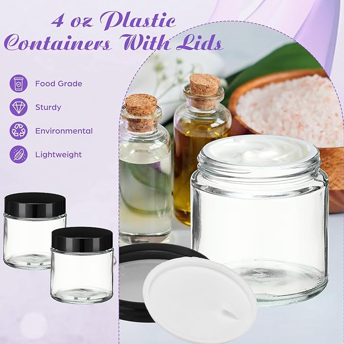 24 Pcs 4 oz Glass Jars with Lids, Clear Candle Jars with Black Lids Round Empty Candles Container Tins Candle Making Storing Lotions Spice Powder Liquid Sample Makeup (Clear)