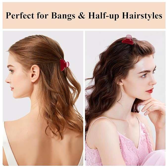 MAORULU 2 Pack Mini Acetate Hair Claw Clips – 1.6 Inch Small Durable Hair Clips for Women & Girls, Strong Hold Tiny Jaw Clips for Bangs & Half Up Hairstyles (Cherry Red)