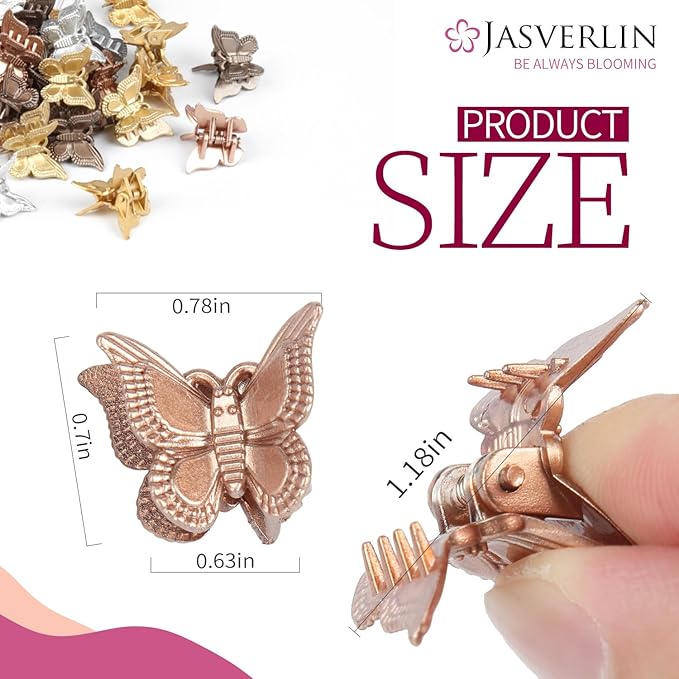 Mini Butterfly Hair Clips for Girls Kids Women - Y2K Small Tiny Cute Hair Accessories Non-Slip Claws Clip - 90S Silver Gold Brown Color 50 pcs (Metallic Harmony)