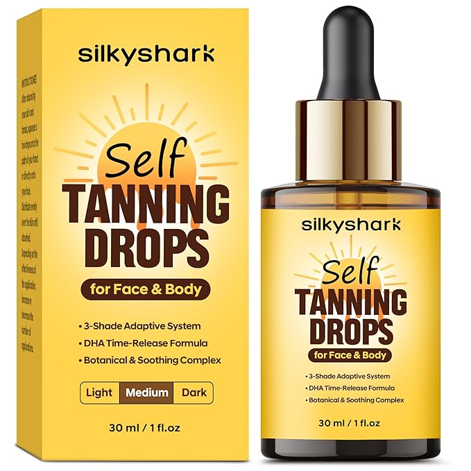 Facial Self Tanning Drops (1 Fl Oz), Tanning Drops for Face & Body, Gradual Bronzing Effect, Lightweight Tanner for Sensitive Skin, Natural Sun-Kissed Glow, Medium Shade