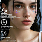 8Pcs Face Makeup Patches, Glitter Freckles Face Tattoo for Teenagers & Young Women, Sparkle Freckles Makeup Patches, Waterproof Face Glitter Freckles for Christmas (8PcsD Holographic Multicolor)