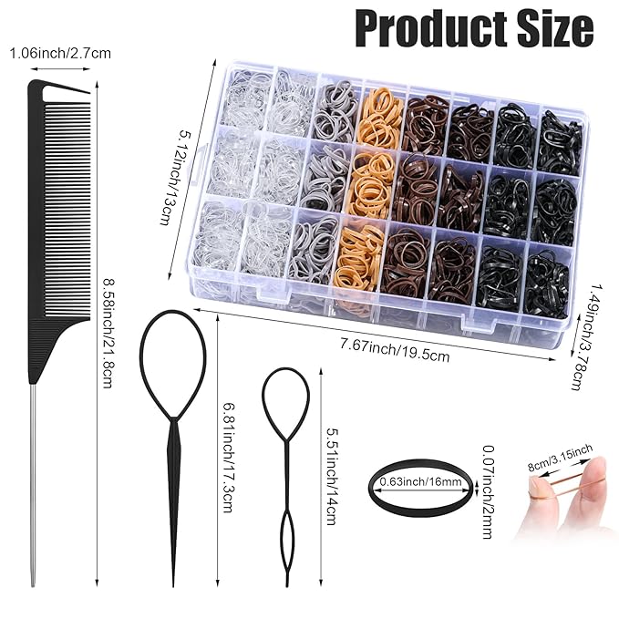 2200 Pcs Elastic Hair Ties, 6 Natural Colors Mini Rubber Bands with Hair Tail Tools and Comb, Hair Accessories for Women, Girls, Toddlers, Babies