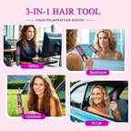 Mini Cordless Curling Iron Brush, Portable Hair Straightening Brush, Cordless Hair Curler Anti-Frizz with Negative Ions, 3-in-1 Crimper Hair Tool, Rechargeable Wave Curling Wand - Night Purple