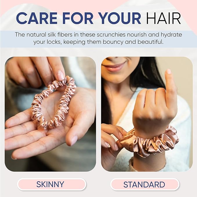 Blissy Silk Scrunchies (3 Pack) - 100% Pure Mulberry Silk - 22 Momme 6A High-Grade Fibers Scrunchie for Straight & Curly Hair - Preventing Breakage, Tangling, & Creasing (Rose Regular)