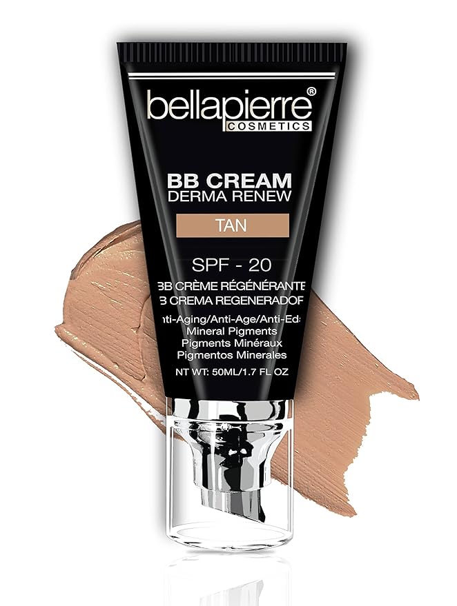 Bellapierre BB Cream SPF 20 – Mineral Sunscreen & Liquid Foundation, Lightweight Face Moisturizer with Buildable Coverage, Matte Finish, Non-Toxic, Paraben-Free, Cruelty-Free – 1.7 oz - Tan