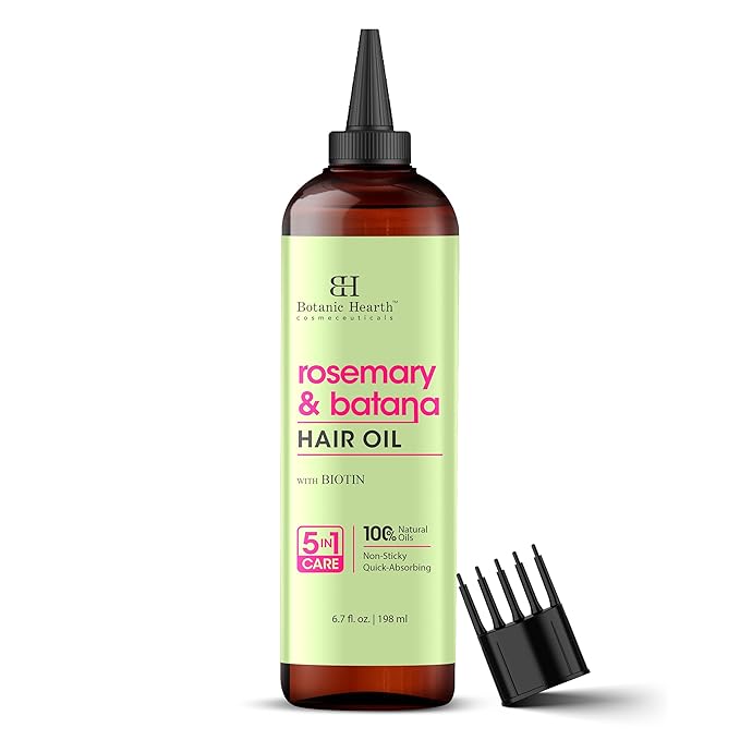 Botanic Hearth Hair Oil for Hair Growth | Strengthening Dry, Frizzy, Damaged Hair & Scalp Treatment | No Parabens or Harmful Sulfates | All Hair Types | Rosemary & Batana Hair Oil - 6.7 Fl Oz