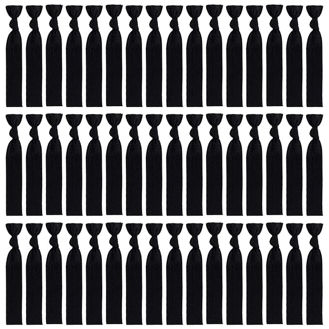 79STYLE Fabric Hair Ties - No Damage Black Ribbon Flat Hair Bands, Knotted Soft Ponytail Holders for Women, Yoga Hair Scrunchies (Black)
