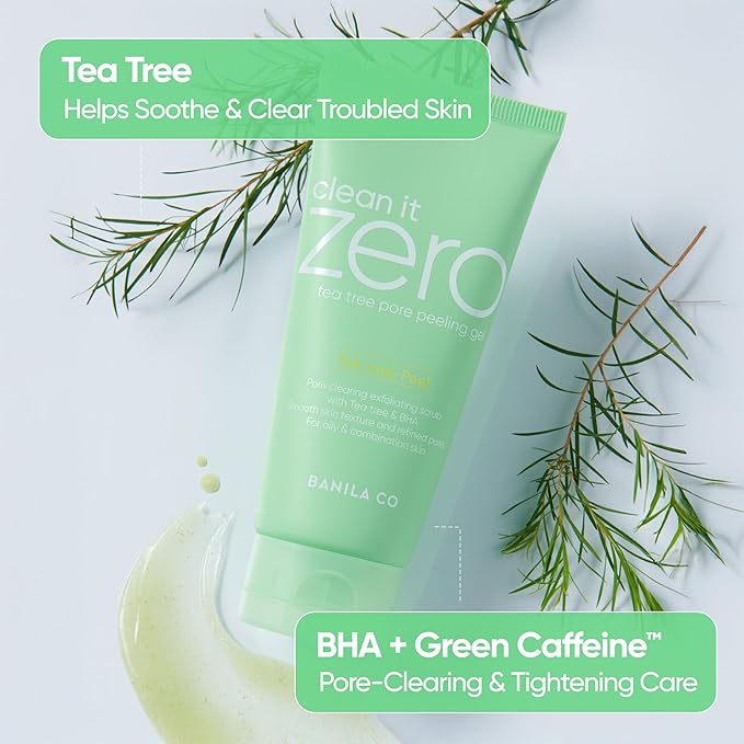 BANILA CO Clean It Zero Tea Tree Pore Peeling Gel | Facial Polish & Vegan Exfoliating Gel for Oily, Acne-Prone Skin | Gentle Scrub with BHA & Tea Tree for Smooth Texture & Clear Pores(120ml/4.05fl.oz)