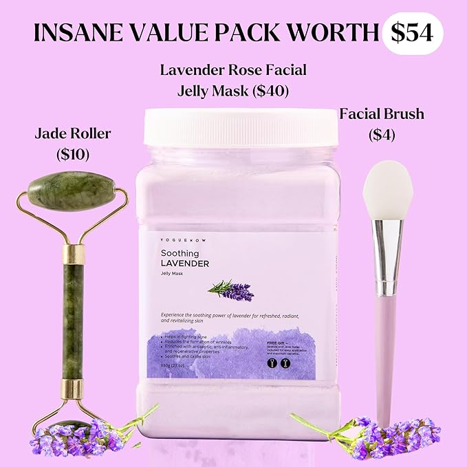 Jelly Face Mask for Facials - Lavender Hydrating, Brightening & Nourishing Jelly Mask with Free Jade Roller & Spatula | Professional Hydrojelly Masks | Christmas Gifts for Women, Gifts for Women