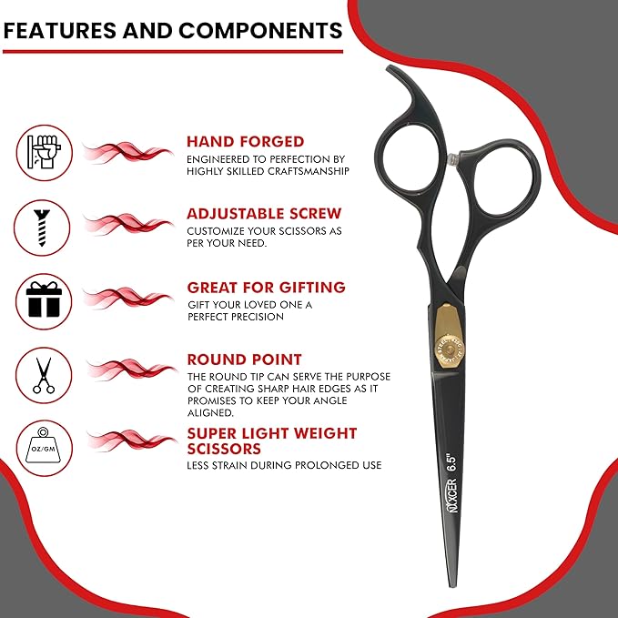 Hair Cutting Scissors -Sharp Razor Edge Blade Hair Shears Series - 6.5" With Fine Adjustment – Stainless Steel Hair Scissors Professional For Men, Women & Babies (Black)