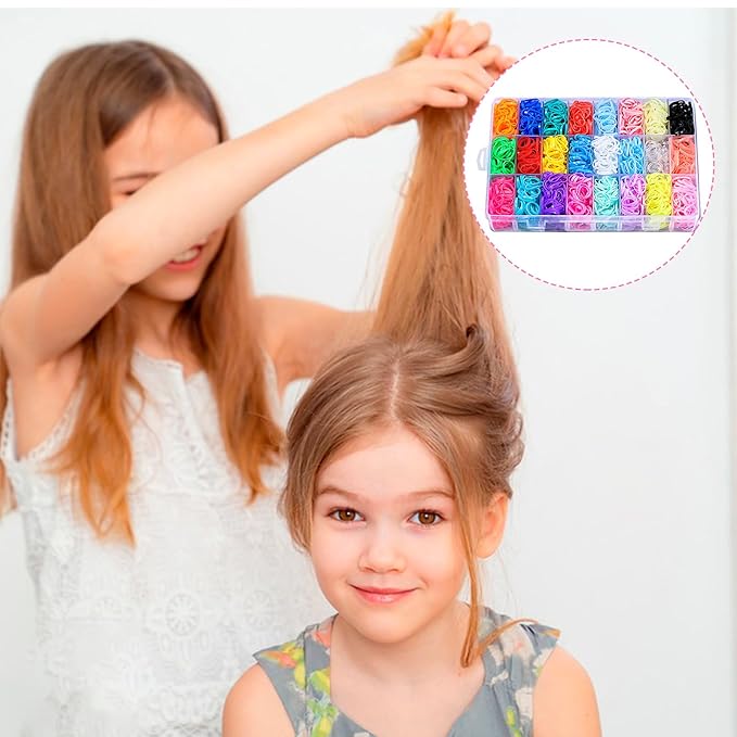 2000 Pcs Elastic Hair Rubber Bands for Girls, 24 Colors Small Girl Hair Ties Baby Hair Ties Elastic Rubber Bands with Hair Loop Styling Tool Hair Accessories for Toddler Baby Girl Hair