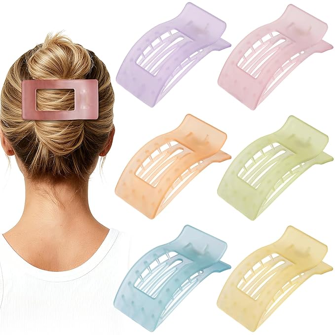 French Flat Hair Clips for Women 6pcs Hair Claw Clips for Thick or Thin Hair Matte Claw Clips for Girls Barrettes Non-Slip Strong Hold Hair Accessories for Women (Ice Cream)