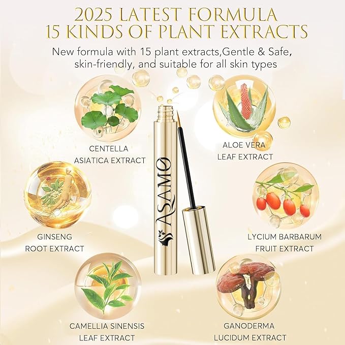 Eyelash Growth Serum – 15 Plant Extracts for Longer, Denser & Robust Lashes,Boosts Natural Lash Development,eyelash serum,Enhance Natural Beauty, Hypoallergenic Oil Free,lash growth serum（PURE GOLD）