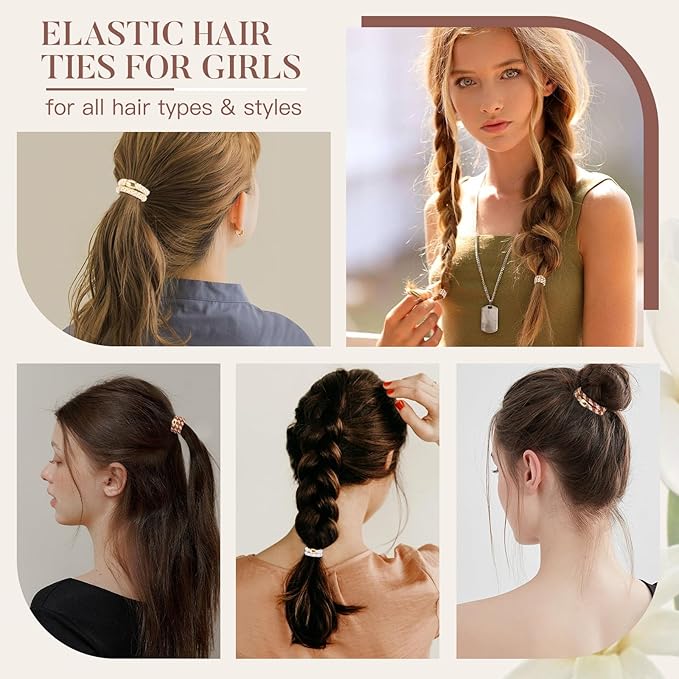 Hair Ties No Damage - 10PCS Ponytail Holders - Elastic Hair Ties for Thick Hair - Braided Hair Bands for Women Girls's Hair - Milk apricot color