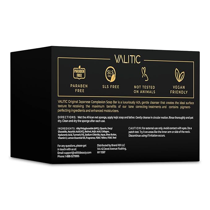 VALITIC Brightening Lemon & Turmeric Kojic Acid Soap, Vitamin C, Retinol - Original Japanese Complex with Hyaluronic Acid, Vitamin E, Shea Butter, Castile Olive Oil - 3 Pack Bundle with African Net