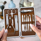 FAMILIFE Manicure Set, Professional Nail Kit Nail Clipper Set, 12PCS Stainless Steel Manicure Kit, with Brown Leather Travel Case Luxury Gifts for Him