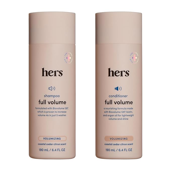 hers Full Volume Shampoo & Conditioner Set - Volumizing Shampoo and Conditioner for Women with Biotin - Adds Lightweight Volume, Shine & Bounce - Coastal Cedar Citron - 2 x 6.4 fl oz